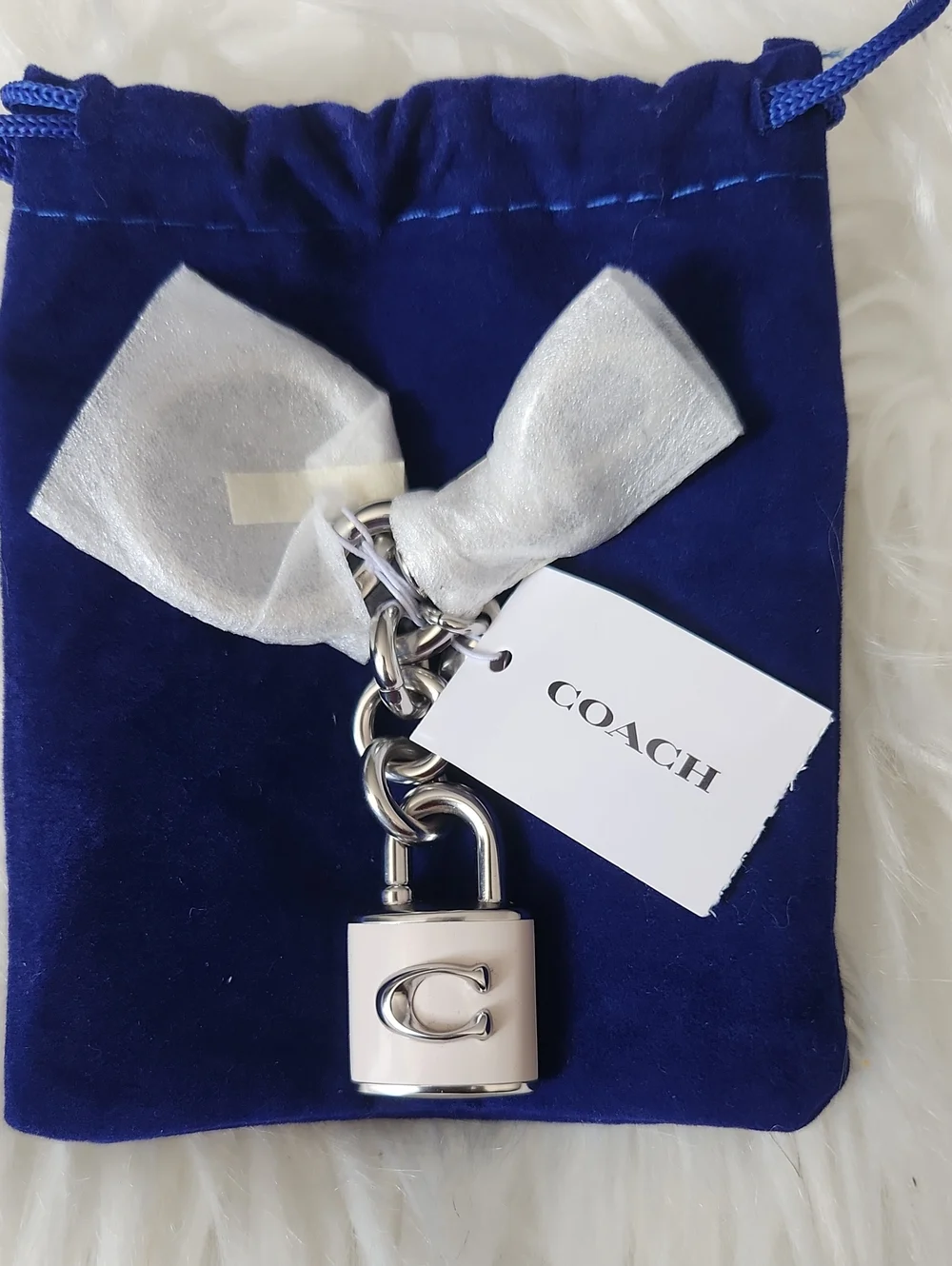 Coach Silver and Ivory Padlock Key Charm NWT